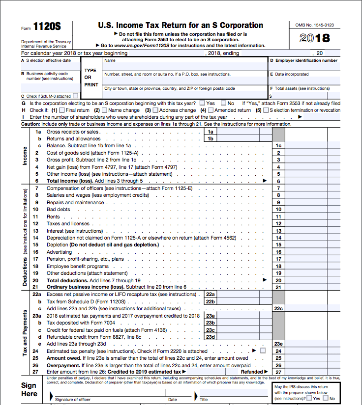 tax form 1120 S