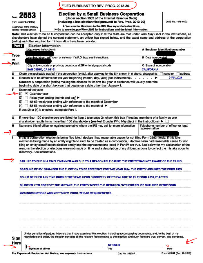Blog - Late S Corp Election Reasonable Cause Statement Example