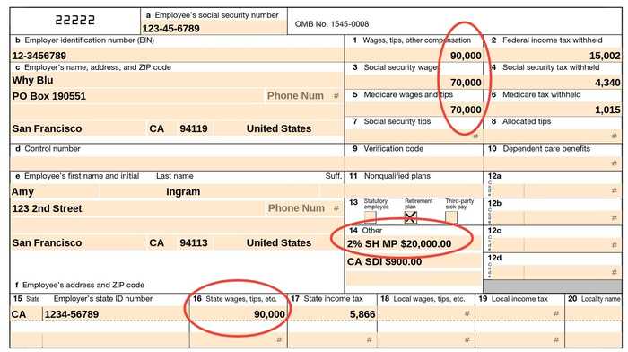 W-2 example with health insurance premiums